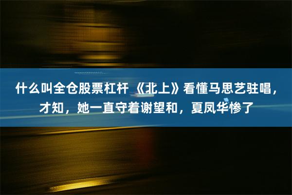 什么叫全仓股票杠杆 《北上》看懂马思艺驻唱，才知，她一直守着谢望和，夏凤华惨了